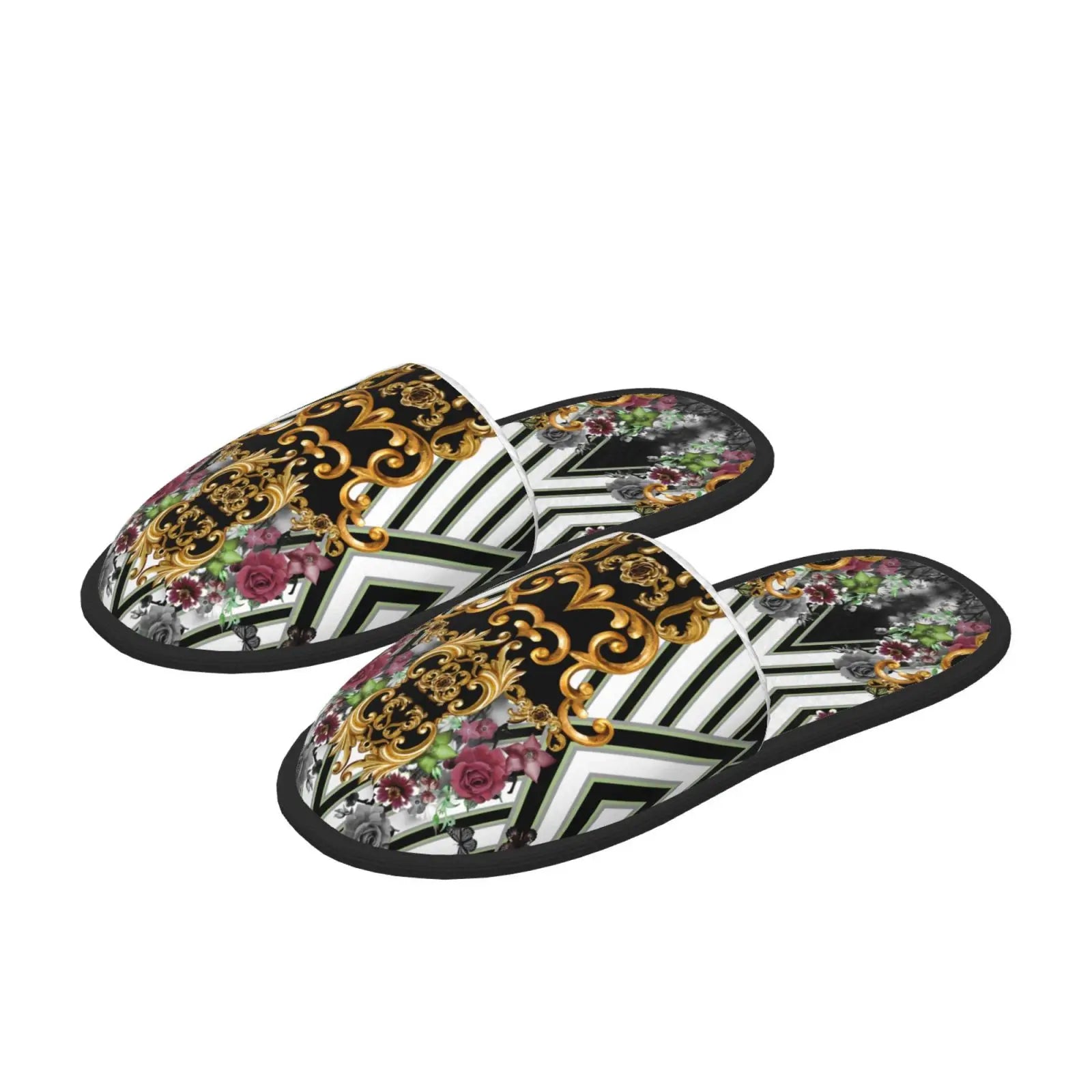 Home Slippers Winter Warm Men Women Plush Indoor Slippers Golden Baroque Warm Soft Shoes Home Footwear Autumn Winter 2023
