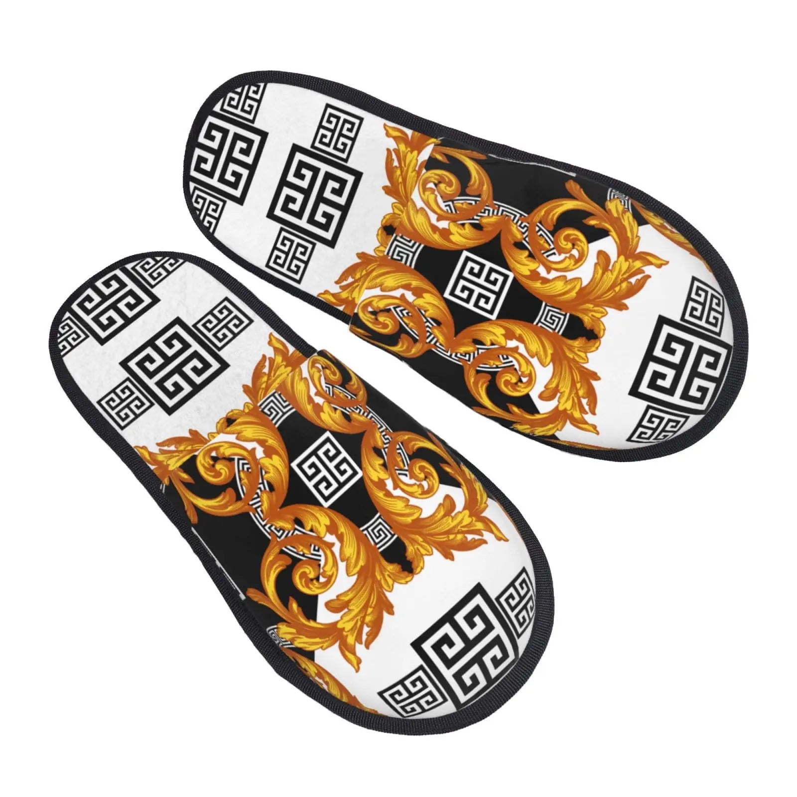 Home Slippers Winter Warm Men Women Plush Indoor Slippers Golden Baroque Warm Soft Shoes Home Footwear Autumn Winter 2023