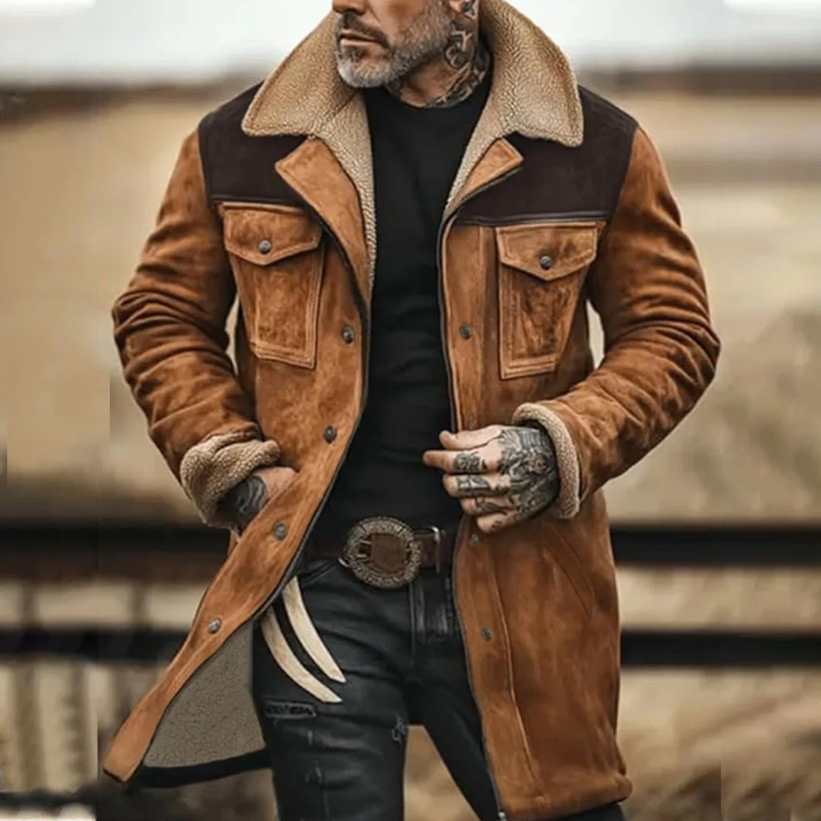 Men'S Warm Jacket Winter Streetwear Heated Coldproof Coats Vintage Style Fashion Formal Overcoat Party Nightclub Handsome Tops