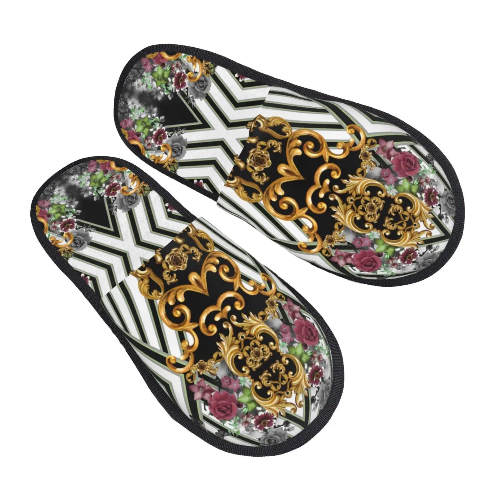 Home Slippers Winter Warm Men Women Plush Indoor Slippers Golden Baroque Warm Soft Shoes Home Footwear Autumn Winter 2023