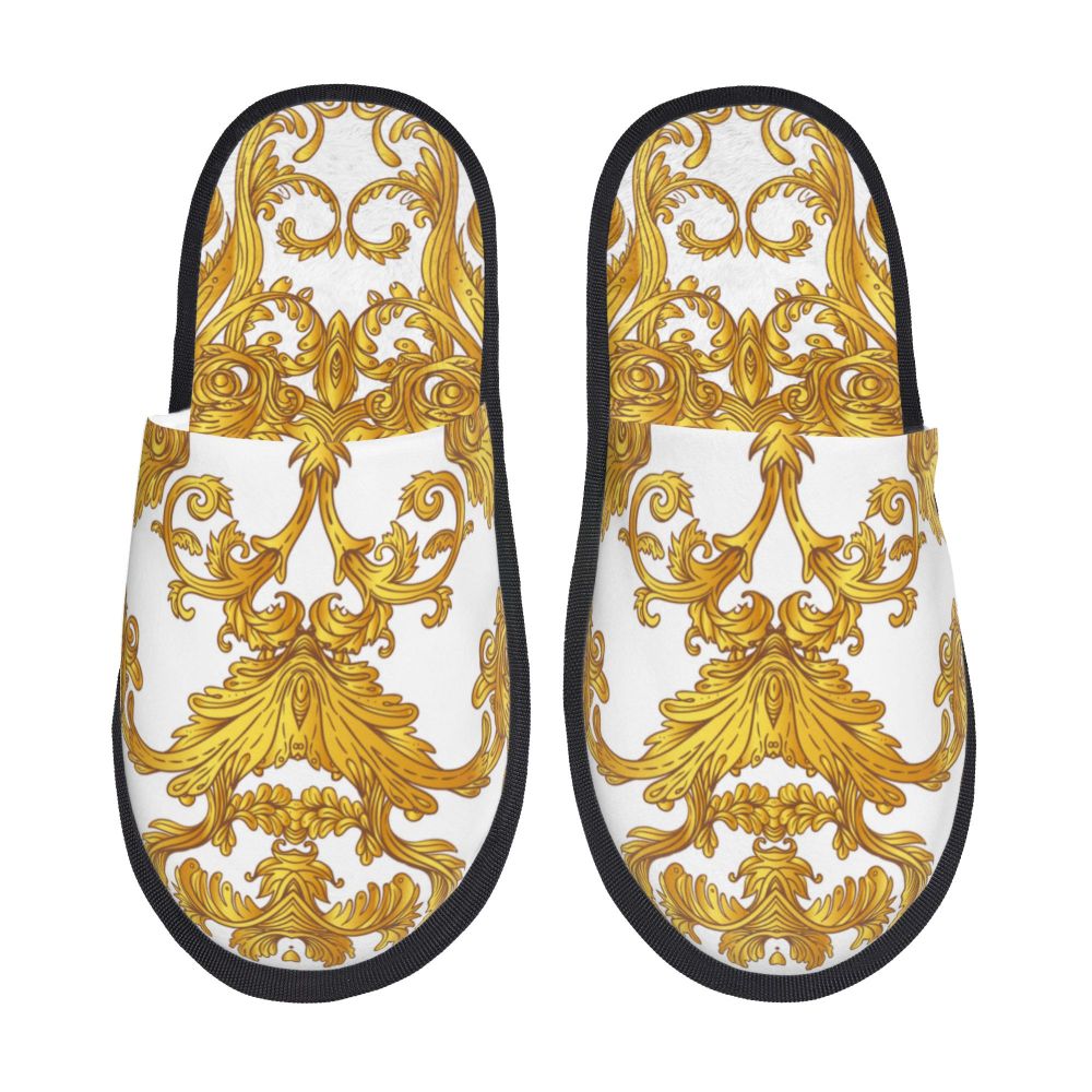 Home Slippers Winter Warm Men Women Plush Indoor Slippers Golden Baroque Warm Soft Shoes Home Footwear Autumn Winter 2023