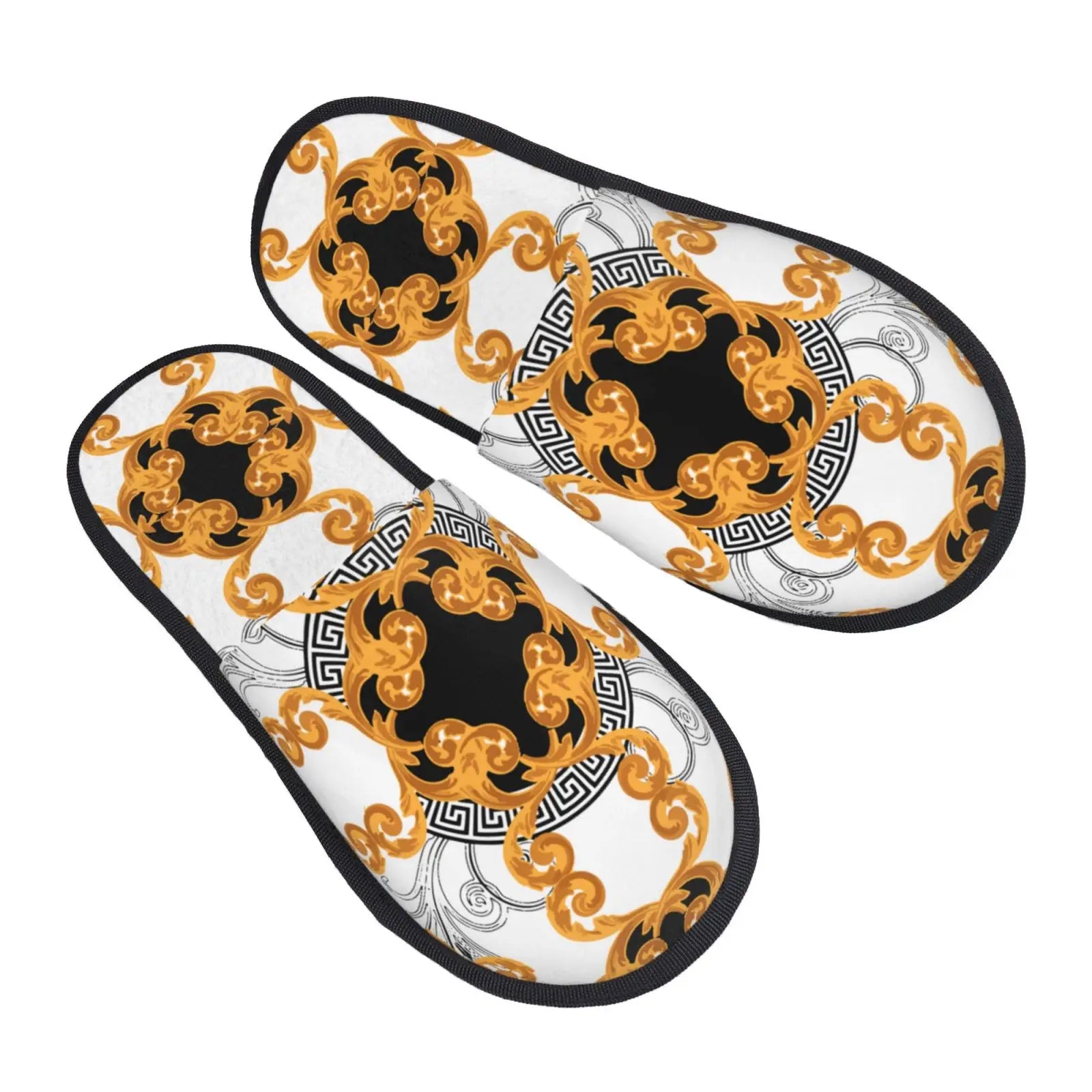 Home Slippers Winter Warm Men Women Plush Indoor Slippers Golden Baroque Warm Soft Shoes Home Footwear Autumn Winter 2023