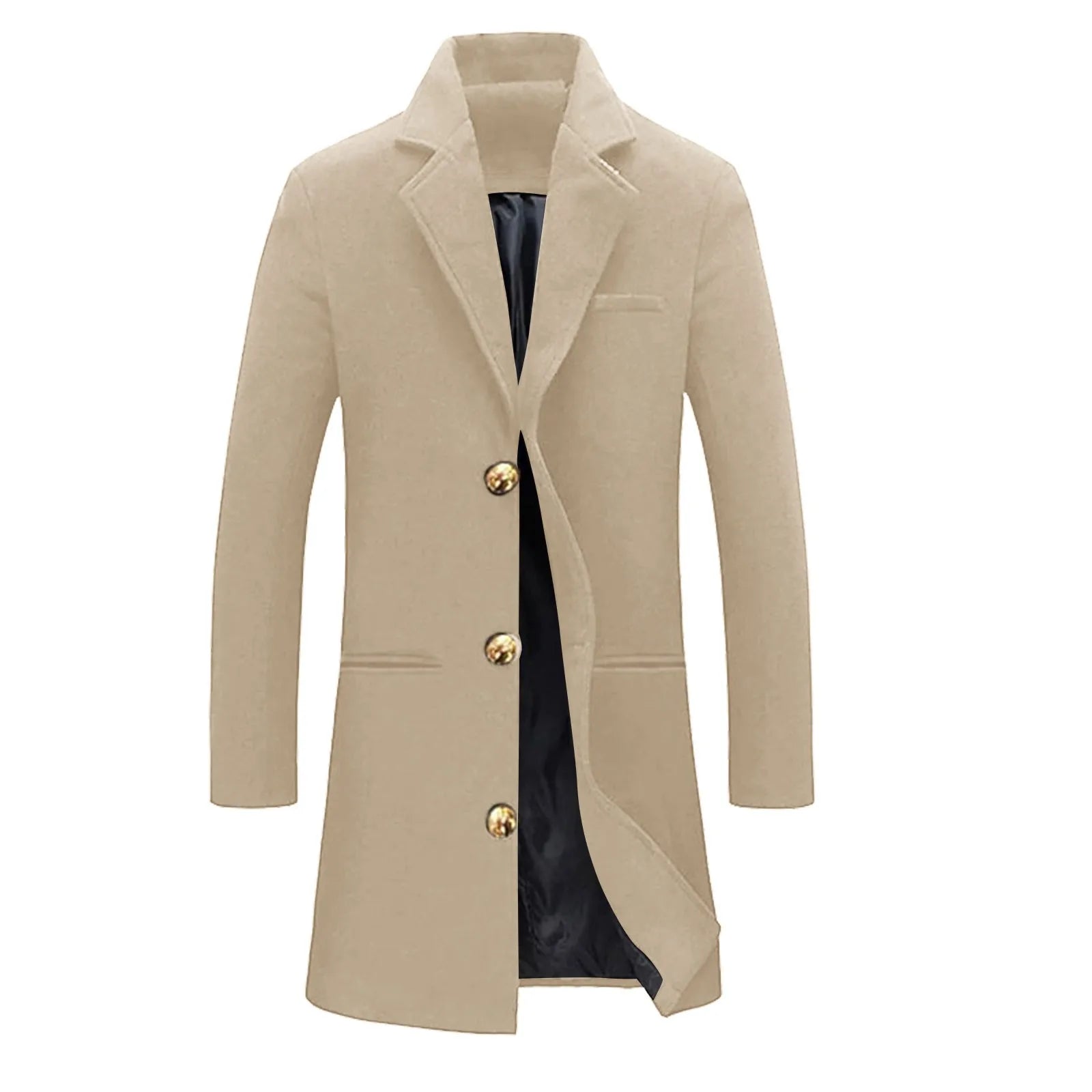 Woolen Mid Length Trench Coat Mens Fashion Jackets Men'S Coat Pocket Work Clothes Loose Fit Casual Long Sleeve Jacket Coat