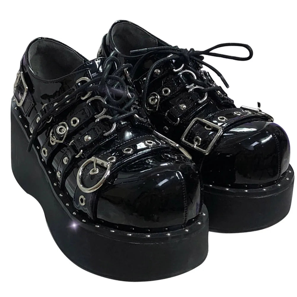 Gothic Chunky Platform Wedges Denim Women Mary Janes Shoes 2024 New Y2k Sweet Cute Fashion Women Shoes Pumps Loafers Comfy Shoes