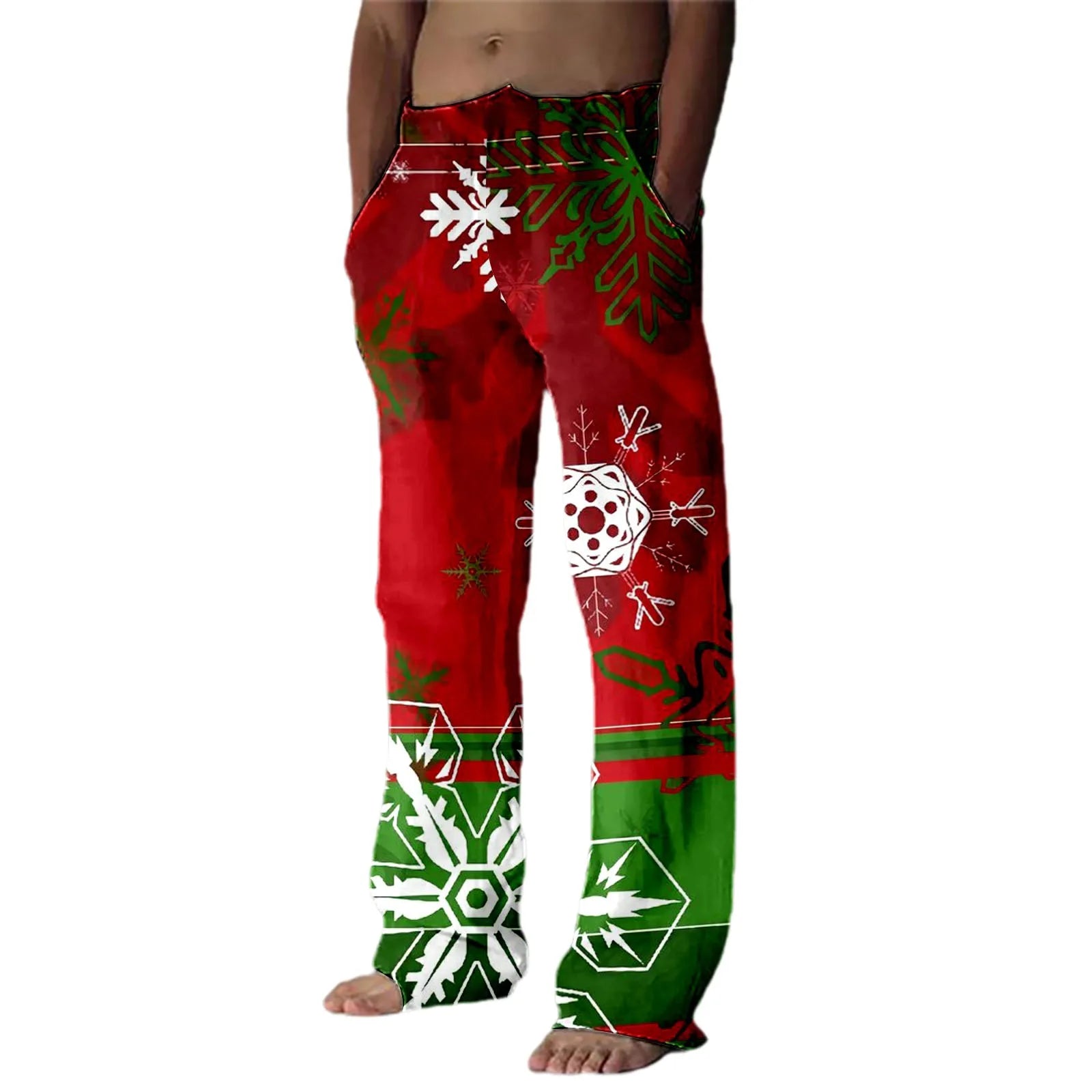 2024 Mens Christmas Long Pants Casual Festive Special Tie Dye Layered Snowflake Santa Printed Bottom Holiday Hot Pantalones