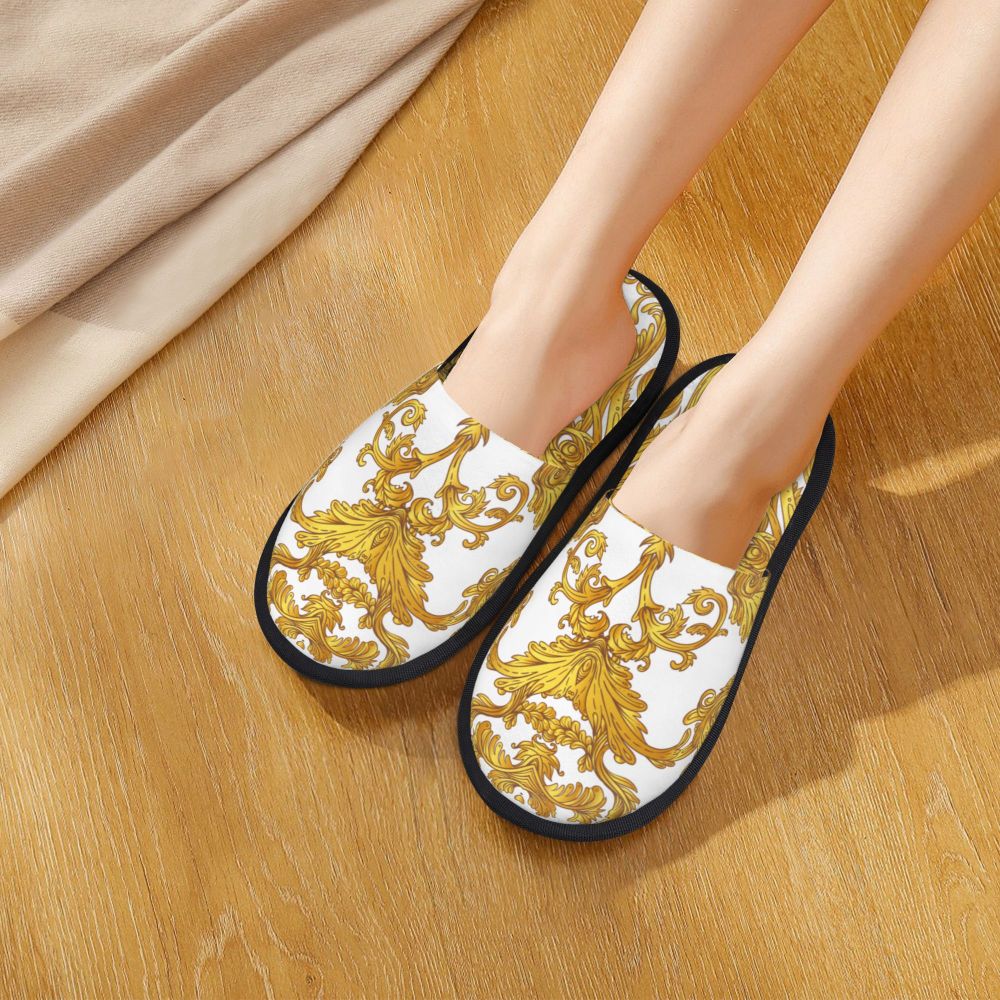 Home Slippers Winter Warm Men Women Plush Indoor Slippers Golden Baroque Warm Soft Shoes Home Footwear Autumn Winter 2023